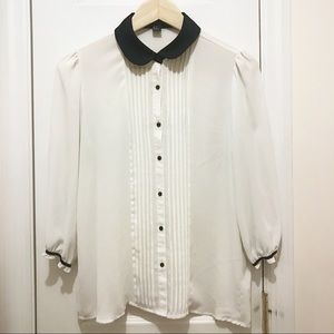 F21 Sheer Tuxedo White Blouse